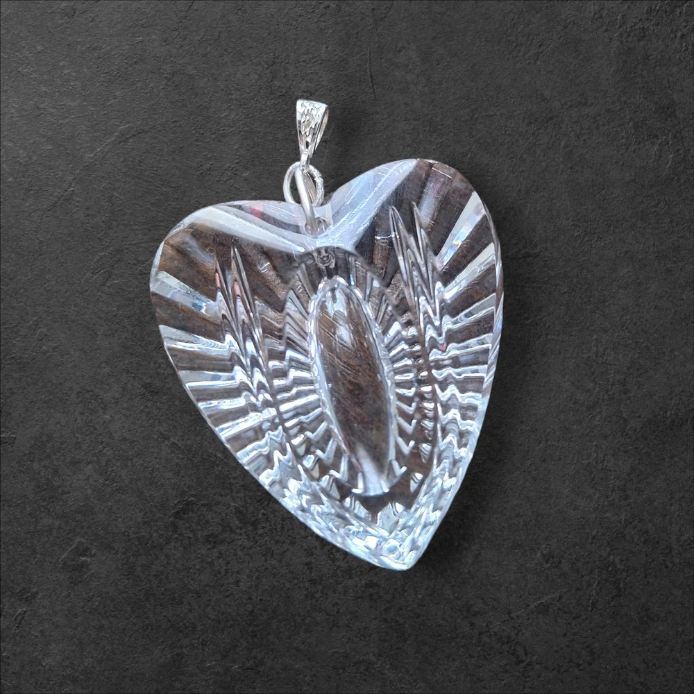 Waterford Crystal Heart Necklace - Clear 2" 24.58 Grams .925 STERLING SILVER - Picture 1 of 6